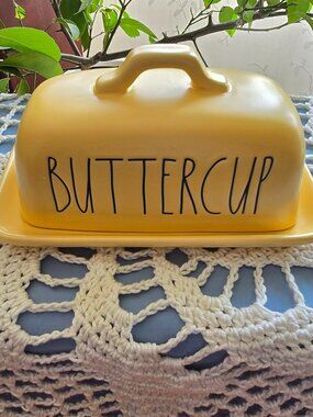 Rae Dunn Artisan Butter Dish with Lid Yellow Ceramic Kitchen Decor NWOT
